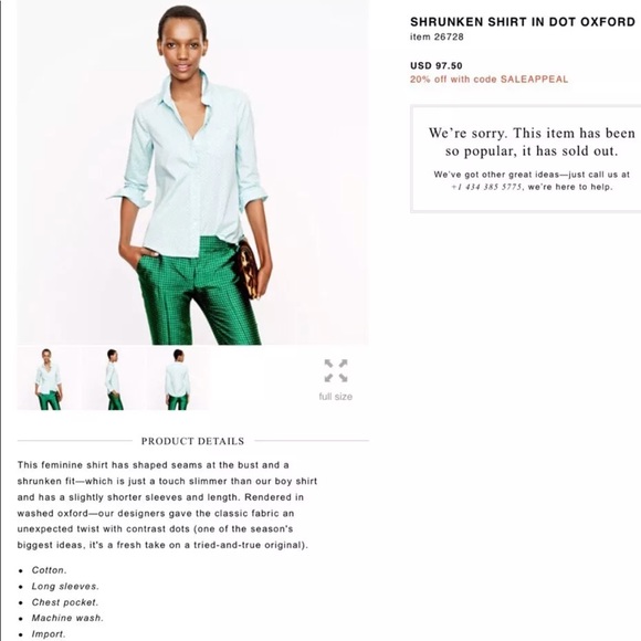 J. CREW Shrunked Oxford Polka Dot Shirt Blouse Top Aqua Green Turquoise Classic - Picture 8 of 8